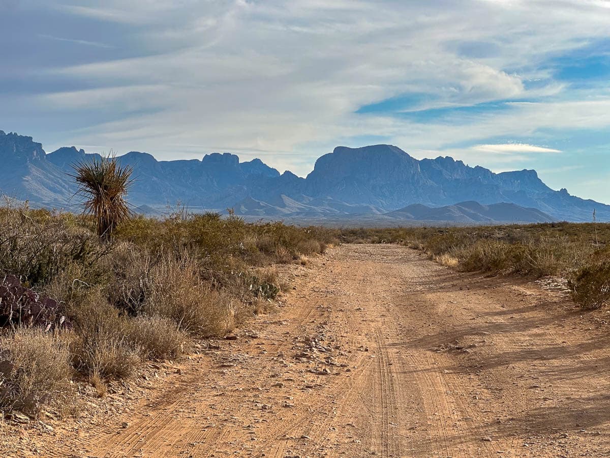 Grapevine Hills Road leading towards the Chisos Mountains in Big Bend National Park 