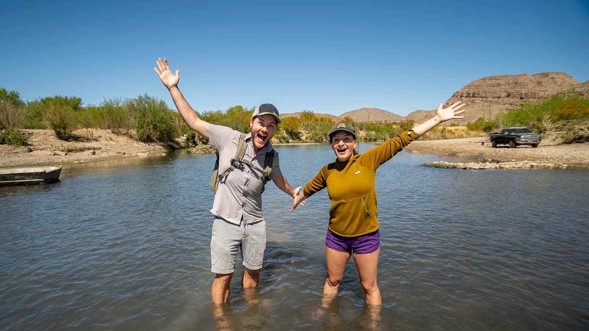 Couple crossing the Rio Grande River from Big Bend National Park to Boquillas del Carmen, Mexico