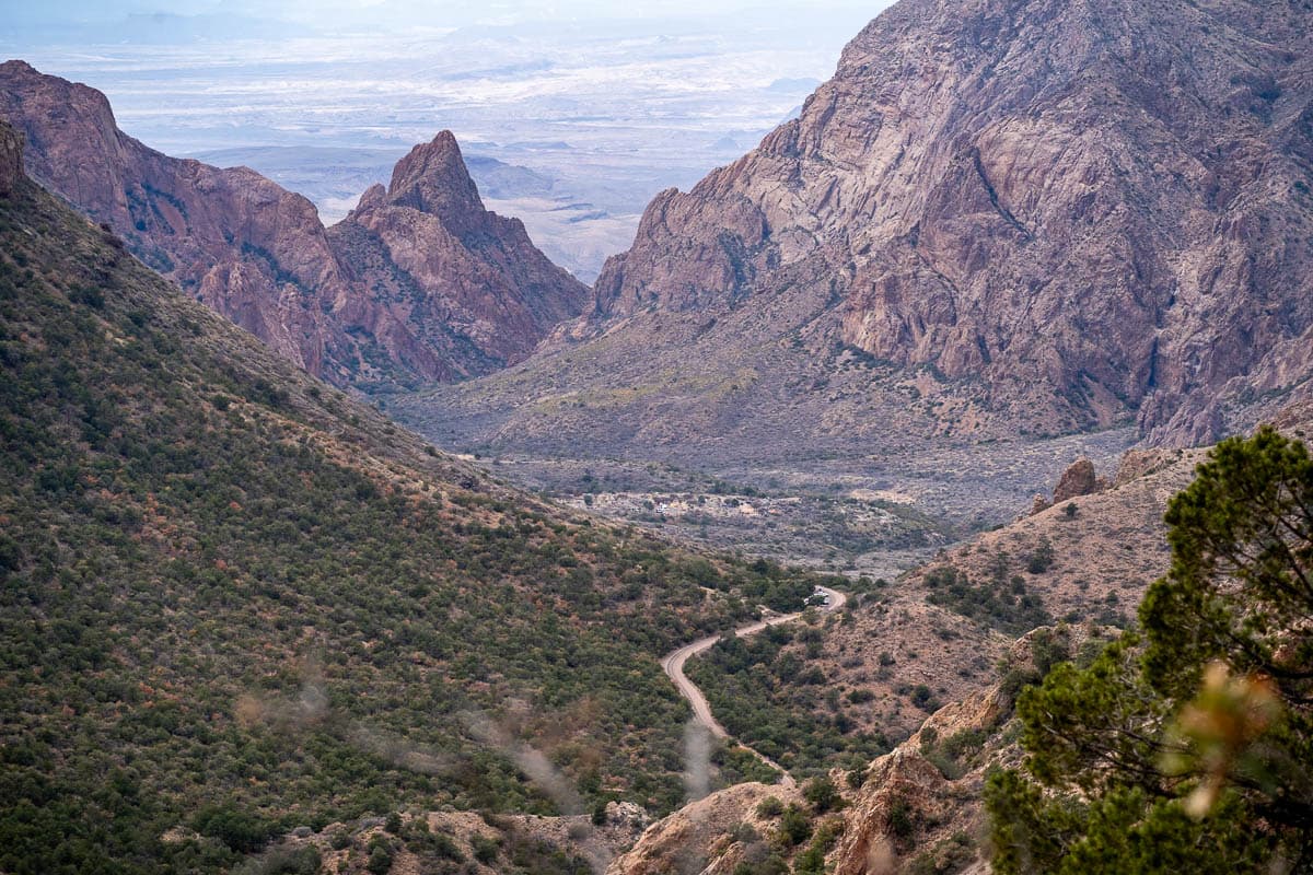 View of the Chisos Mountains from the Lost Mine Trail in Big Bend National Park in Texas