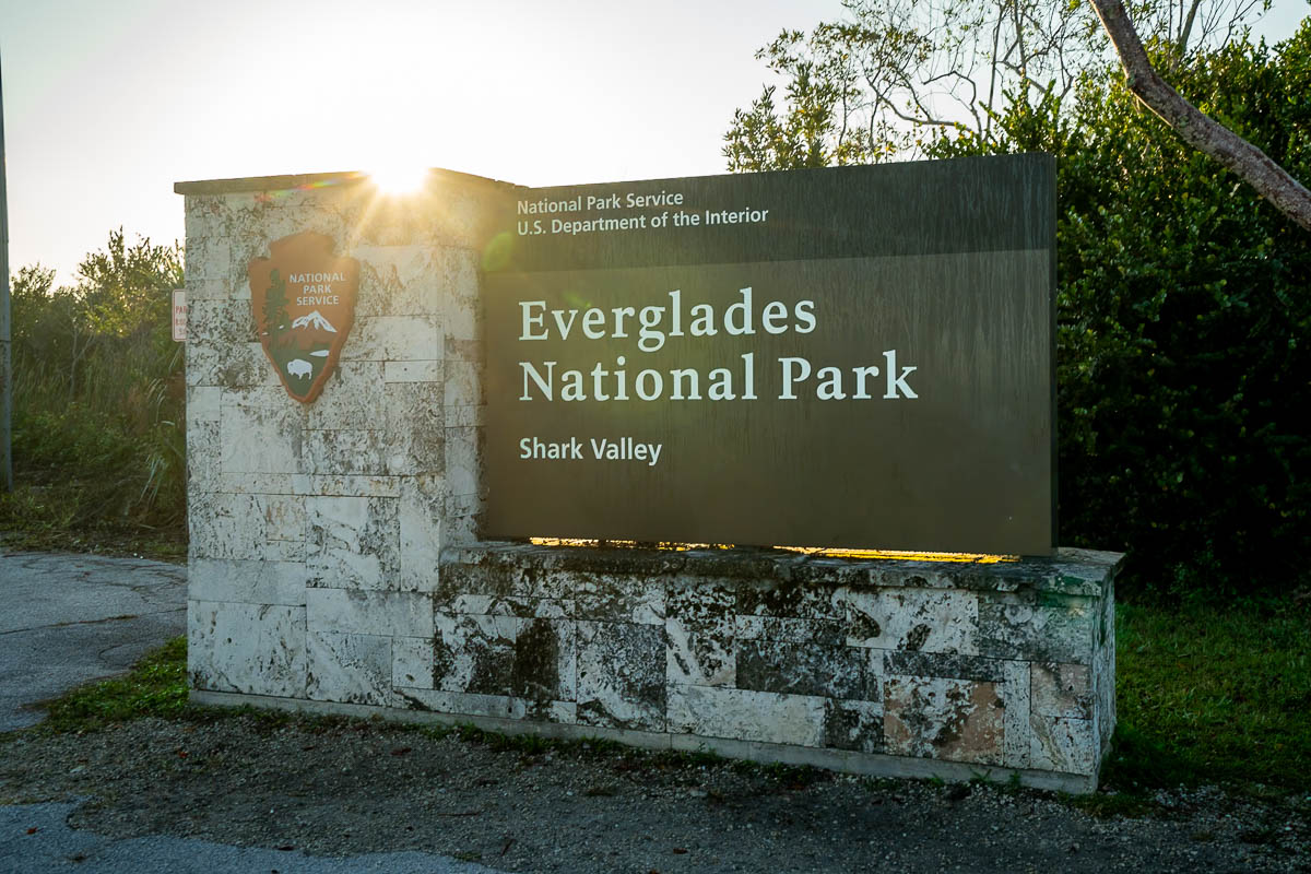 Sign for the Shark Valley section of Everglades National Park in Florida