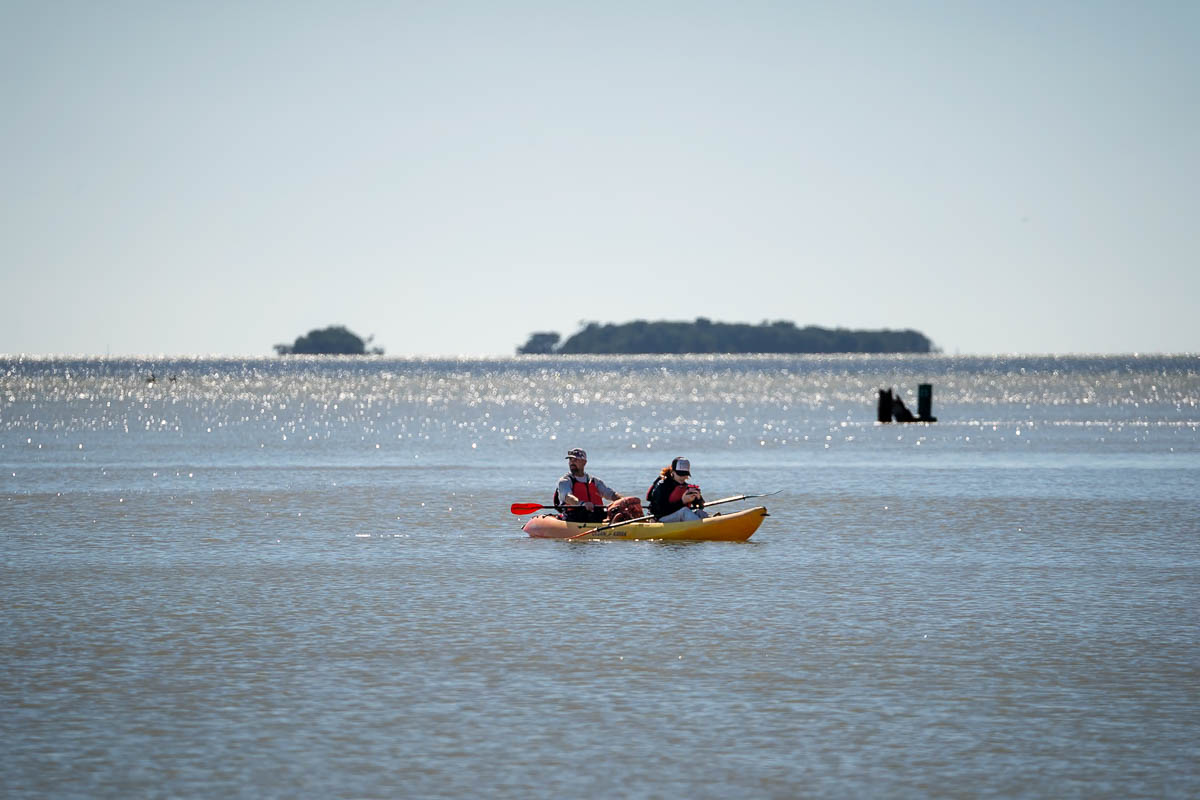 Couple sitting in a kayak in the Florida Bay near the Flamingo Marina in Everglades National Park