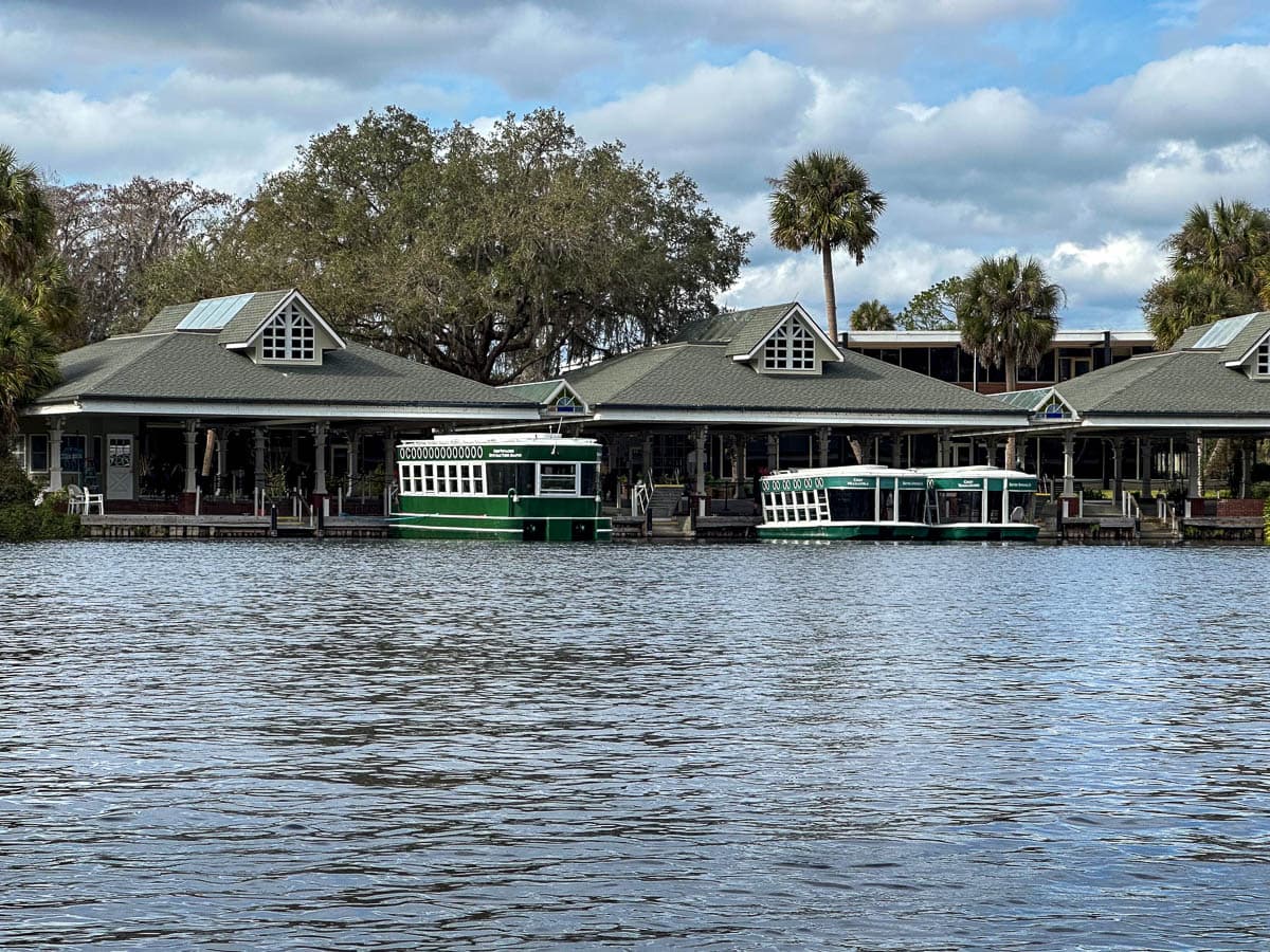 Glass bottom boats in boat house in Silver Springs State Park in Ocala, Florida