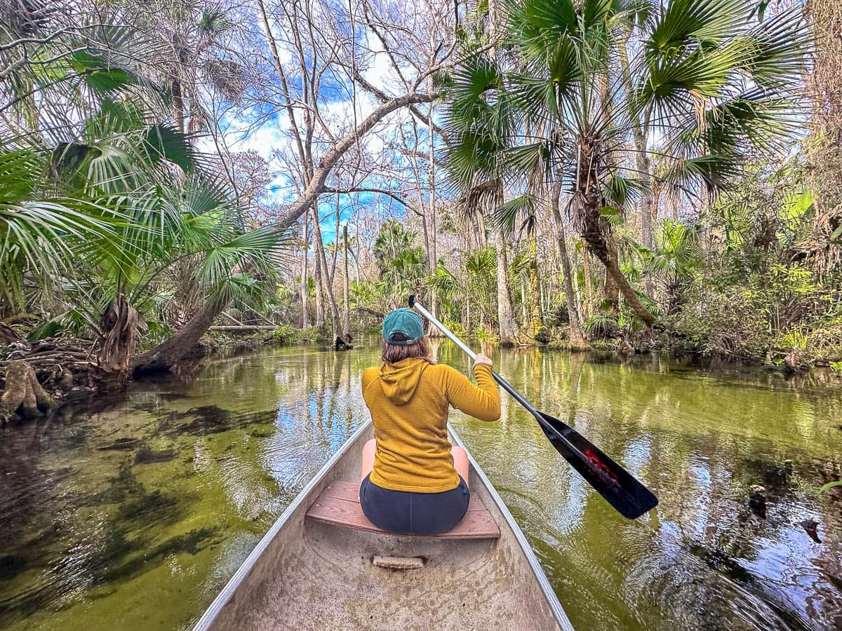 Woman kayaking in the Emerald Cut in King's Landing in Apopka, Florida