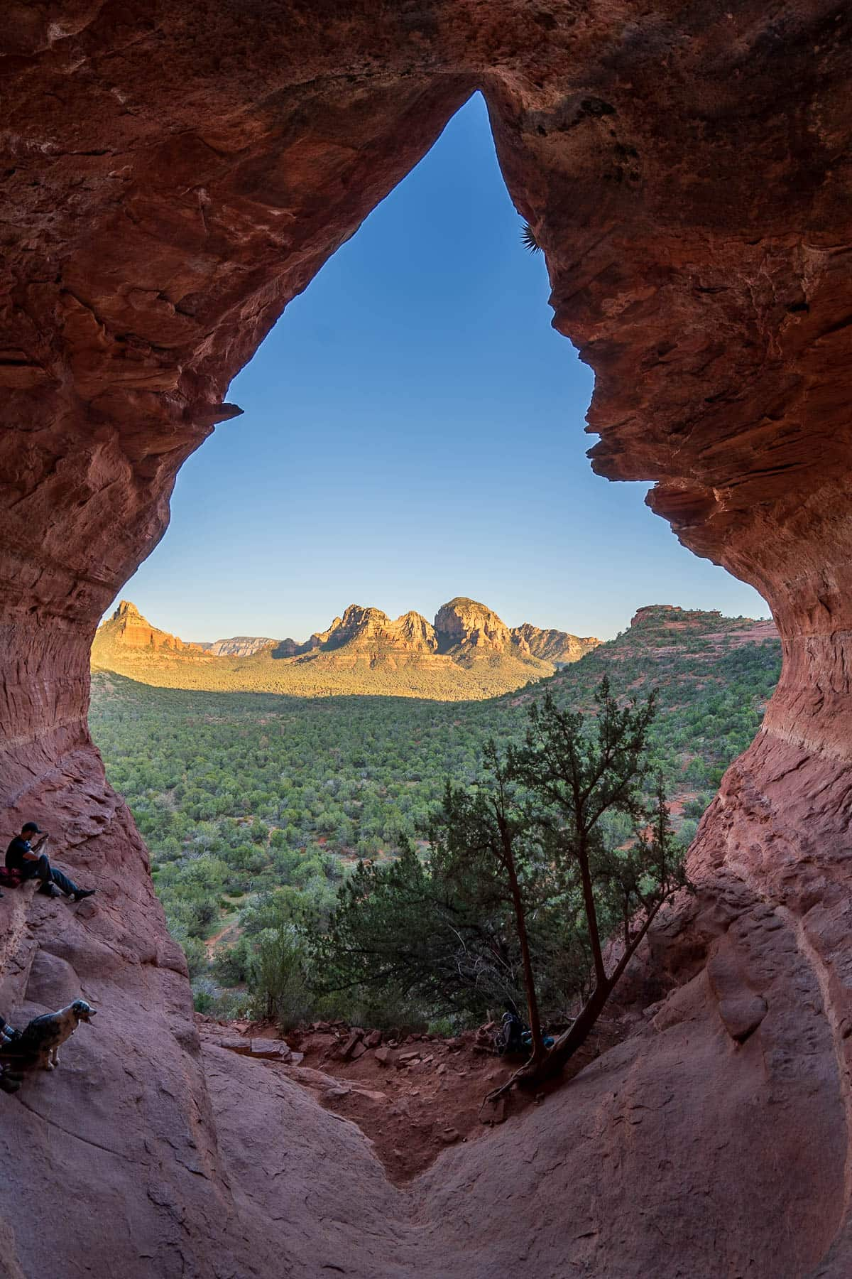 The Birthing Cave overlooking the surrounding red rock mesas in Sedona, Arizona