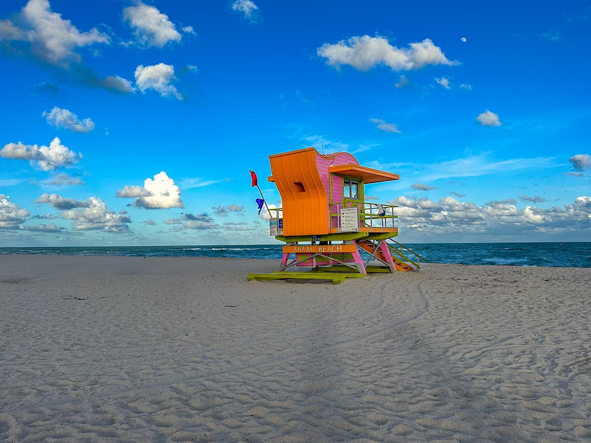 Colorful lifeguard shack on Miami Beach on South Beach, Miami, Florida