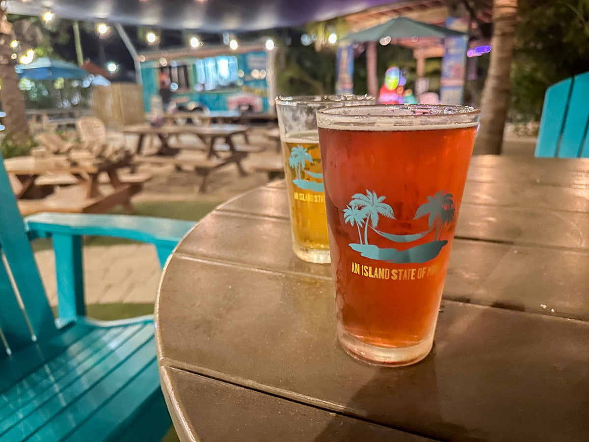 Two beers on the table at the Islamorada Beer Company in Islamorada in the Florida Keys, Florida