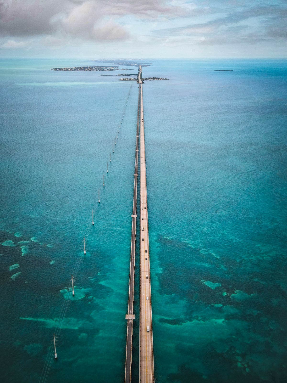 Aerial view of the Over-the-Seas Highway over the Atlantic Ocean in the Florida Keys