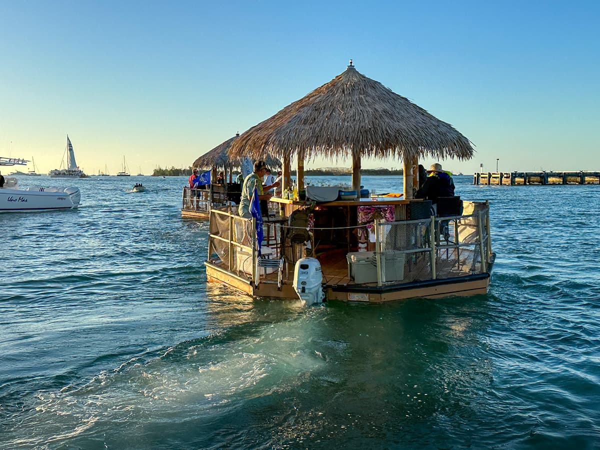 Two floating tiki bars in Key West in the Florida Keys