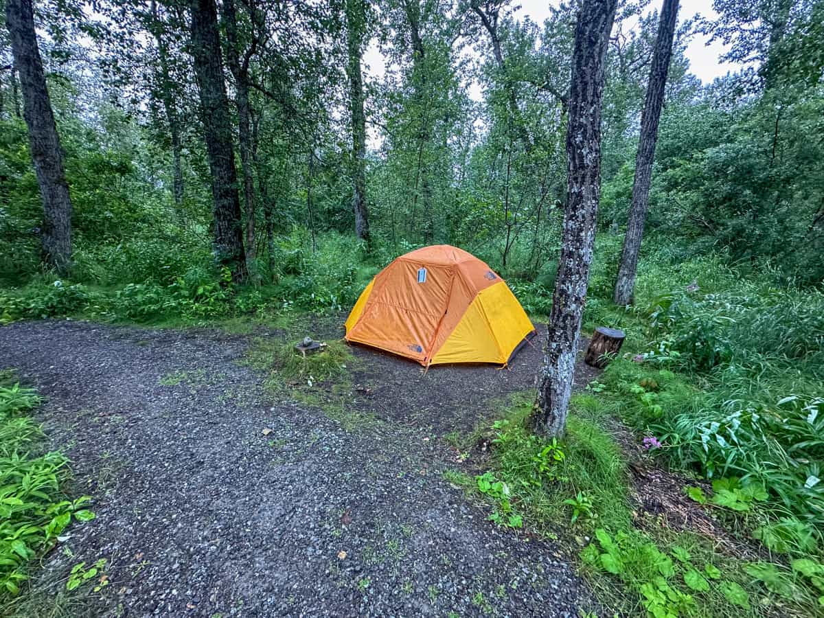 Tent in the Brooks Camp Campground near Brooks Falls in Katmai National Park, Alaska