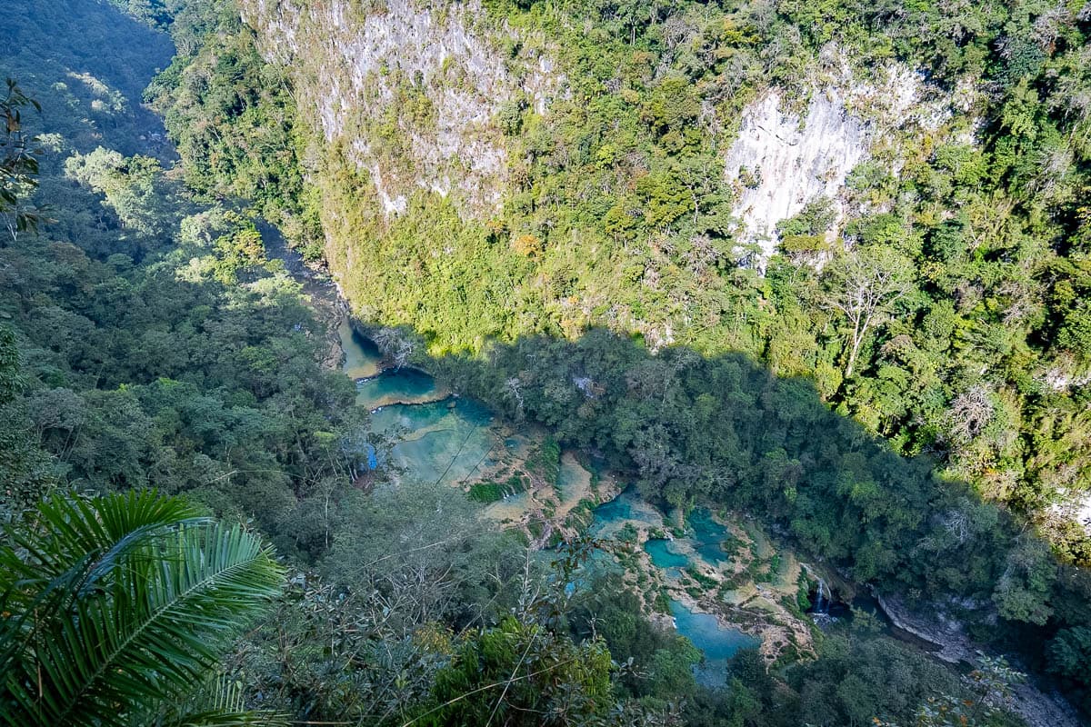 Birds-eye view from the Mirador Semuc Champey in Semuc Champey, Guatemala