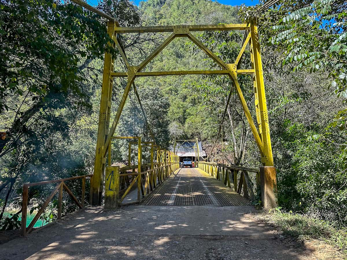 Yellow bridge in Lanquin, Guatemala