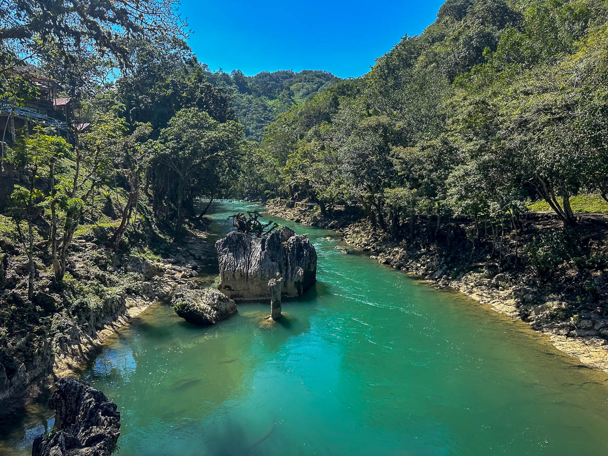 Cabahón River surrounded by jungle in Lanquin, Guatemala