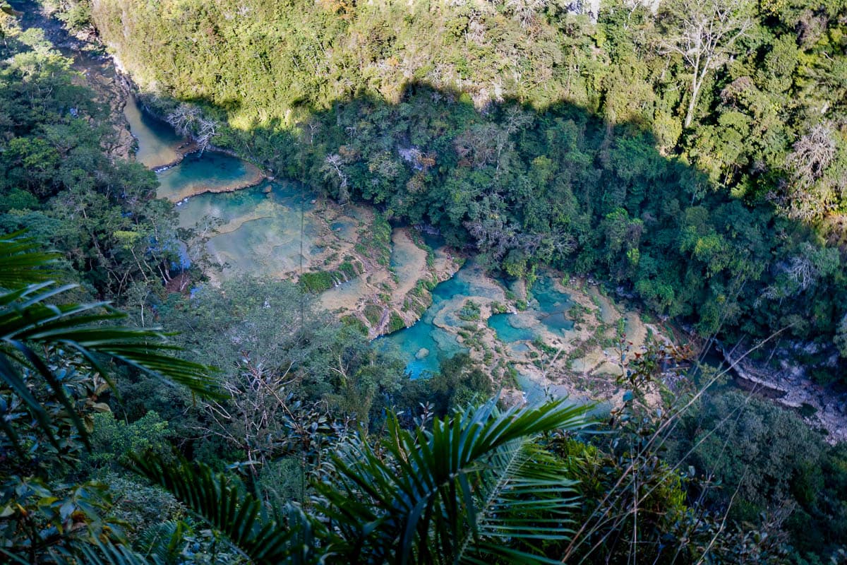 Birds eye view of Semuc Champey from the mirador in Guatemala