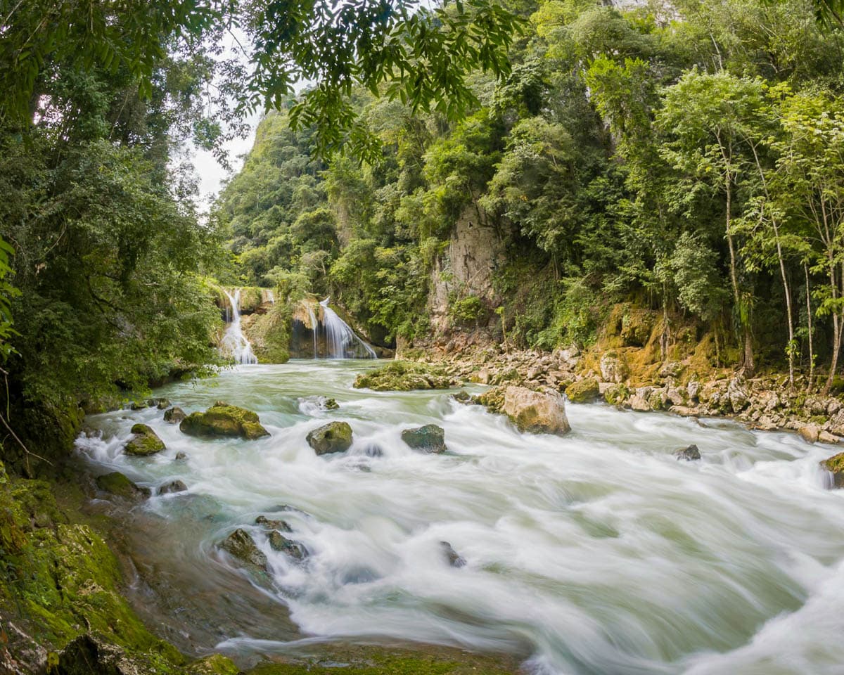 Waterfall in the jungle at Semuc Champey, Guatemala