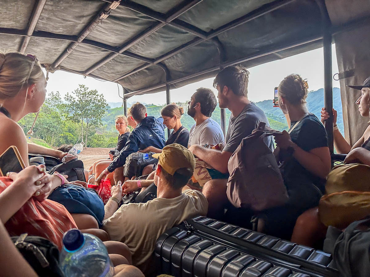 People sitting in a camioneta near Lanquin, Guatemal