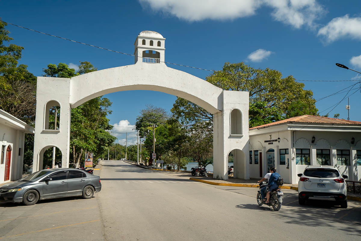 Archway over a street in Flores, Guatemala