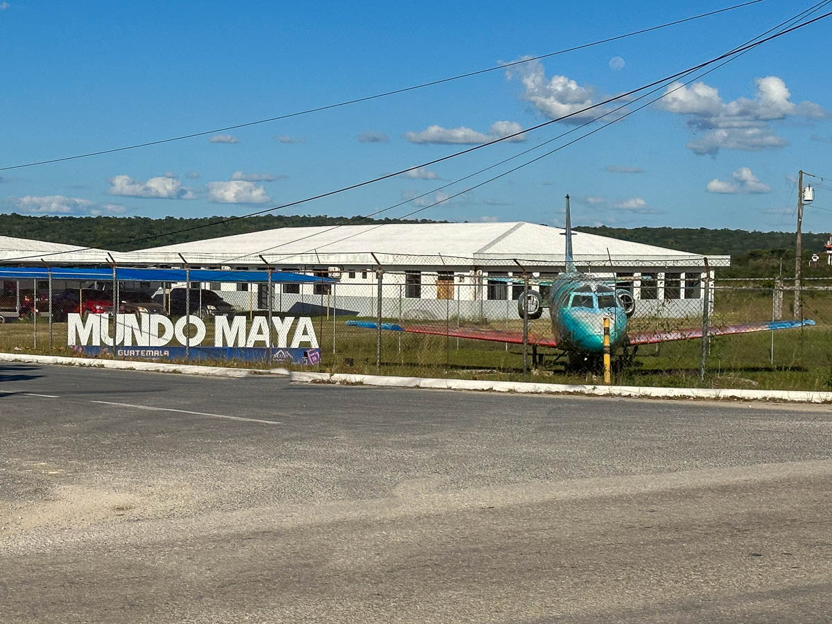 Sign for Munda Maya Airport in Flores, Guatemala