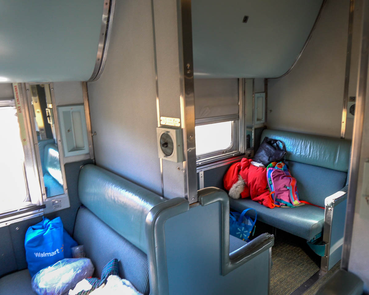 Berth seats on the sleeper class car of the Via Rail train to Churchill, Manitoba