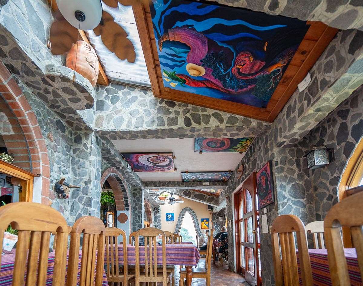 Colorful dining room at Casa del Mundo in Lake Atitlan, Guatemala