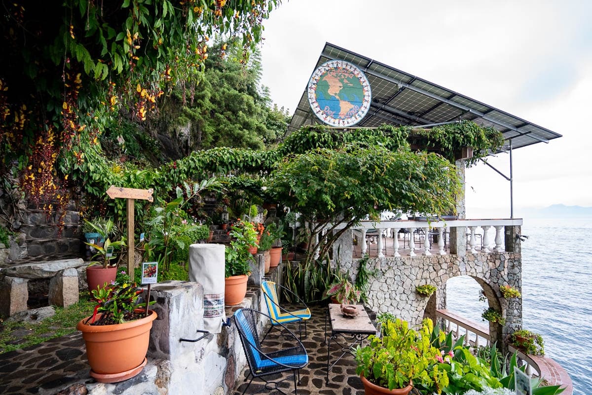 Terrace and landscaping at Casa del Mundo overlooking Lake Atitlan, Guatemala