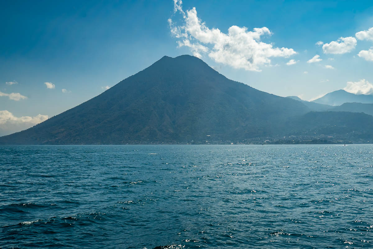 Lake Atitlan with San Pedro Volcano rising above in Guatemala