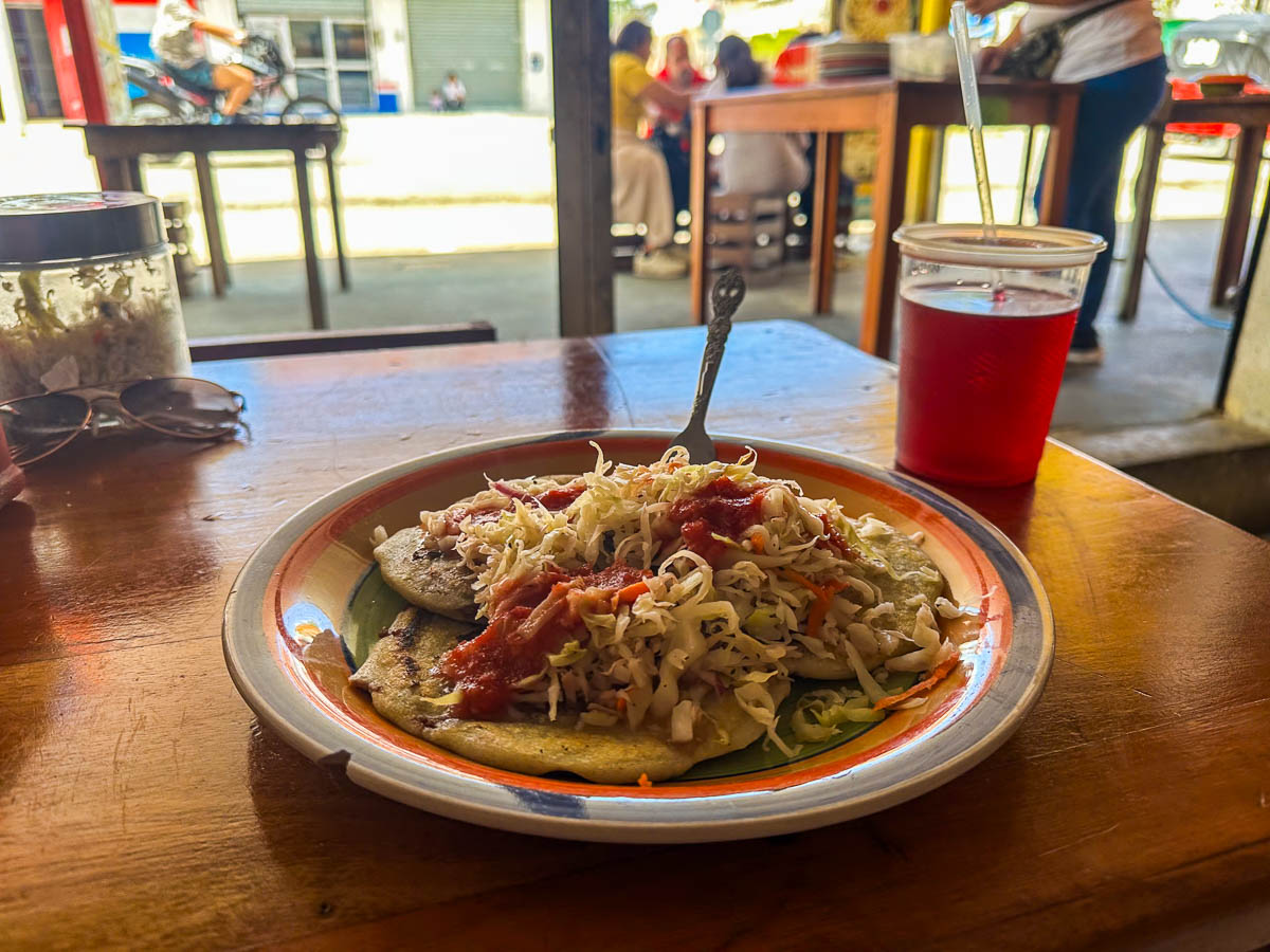 Papupsas on a plate in Flores, Guatemala