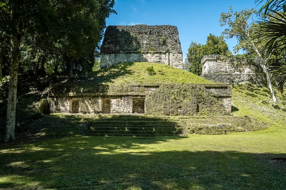 Mayan ruins covered with moss in Tikal National Park in Guatemala