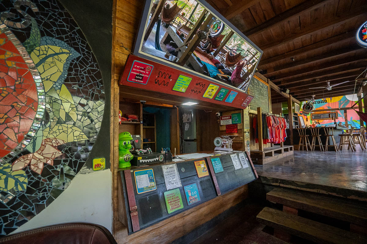 Reception desk at Greengos Hotel near Semuc Champey, Guatemala