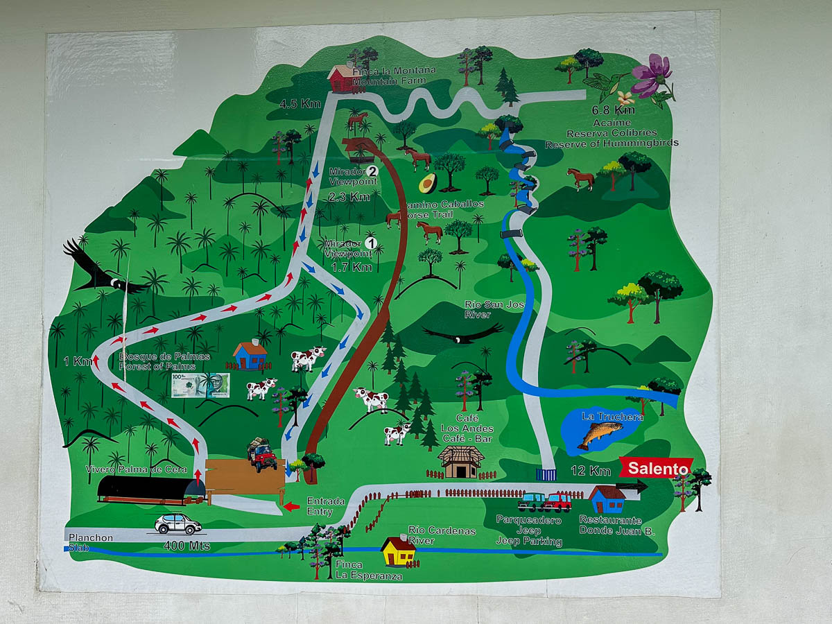 Map of the Cocora Valley hike near Salento, Colombia