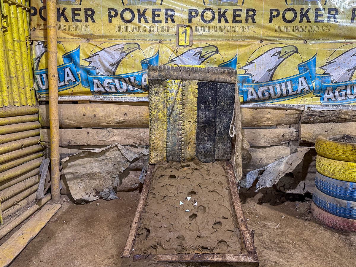 Tejo board at Cancha de Tejo Los Amigos Hall in Salento, Colombia