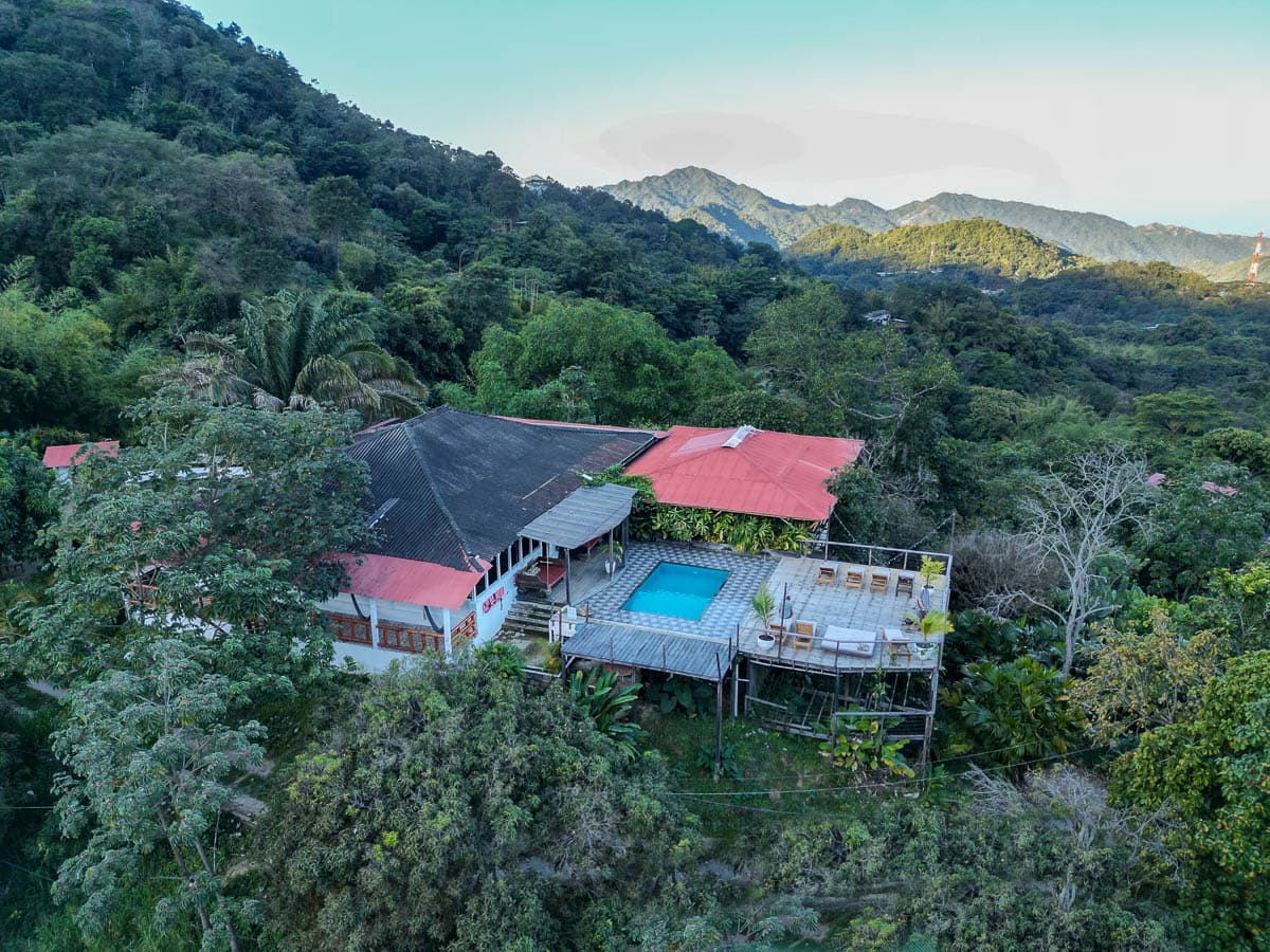 Aerial view of La Veranda Hotel in the Sierra Nevada mountains in Minca, Colombia