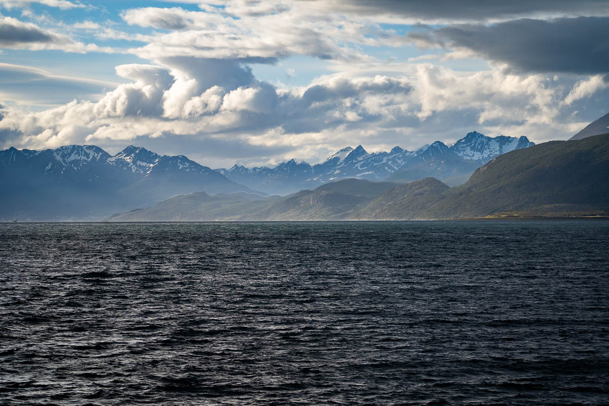 Mountains at sunset along the Beagle Channel in Ushuaia, Argentina