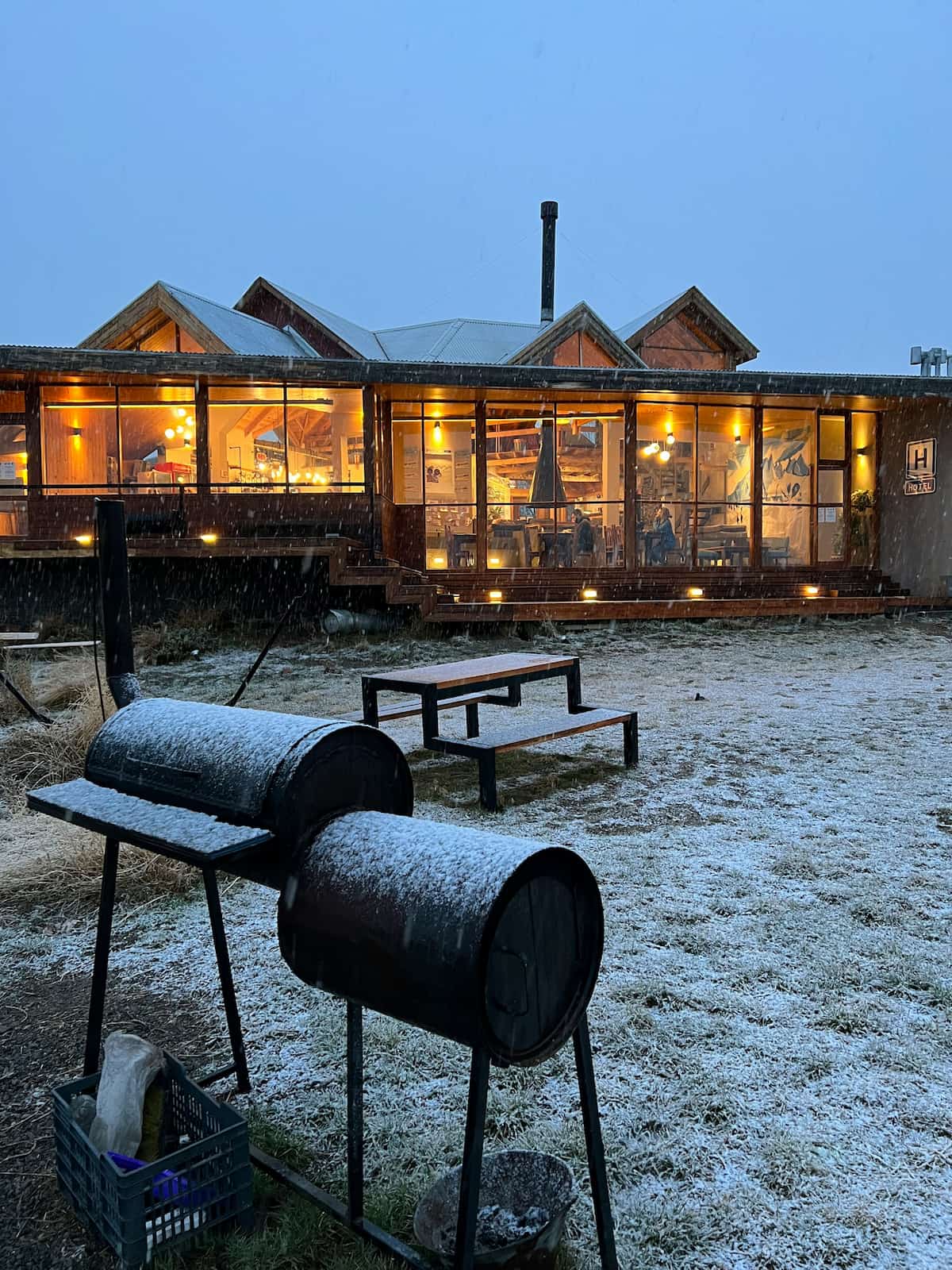 Hostel in El Calafate, Argentina with snow on the ground
