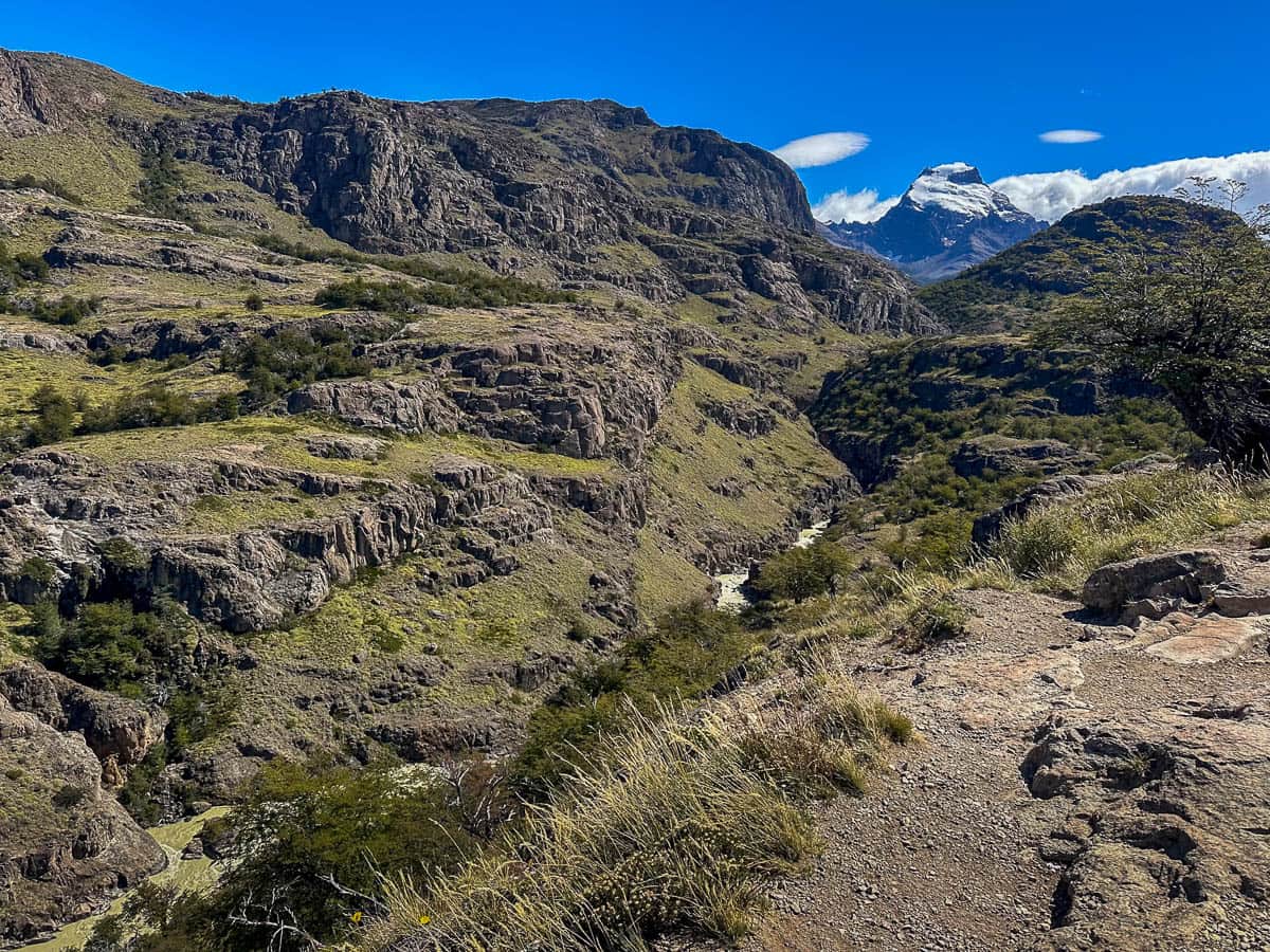 Rio Fitzroy leading through a canyon along the Laguna Torre trail in El Chalten, Argentina