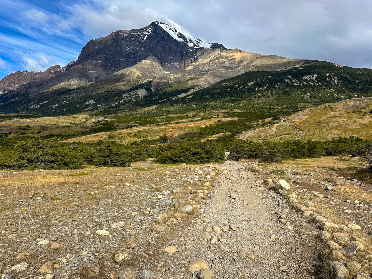 Rocky pathway along the Mirador Base las Torres Trail in Torres del Paine National Park in Chile