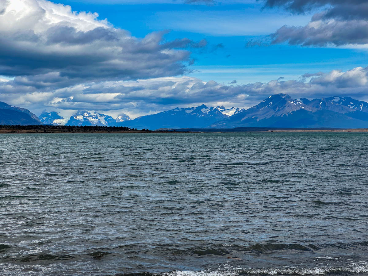 View of mountains in the background of Última Esperanza Sound near Puerto Natales, Chile