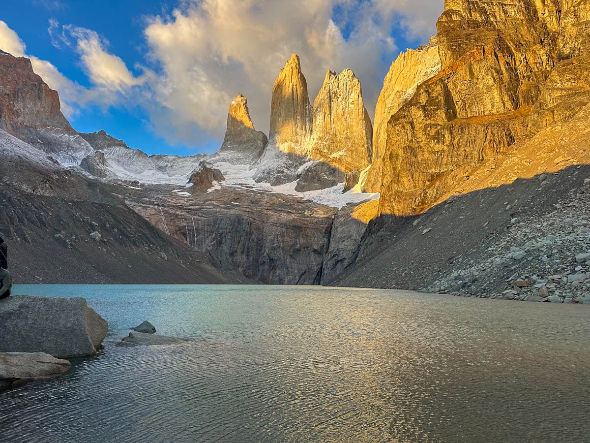 Towers of Torres Del Paine along the W Trek in Torres del Paine National Park in Chilean Patagonia