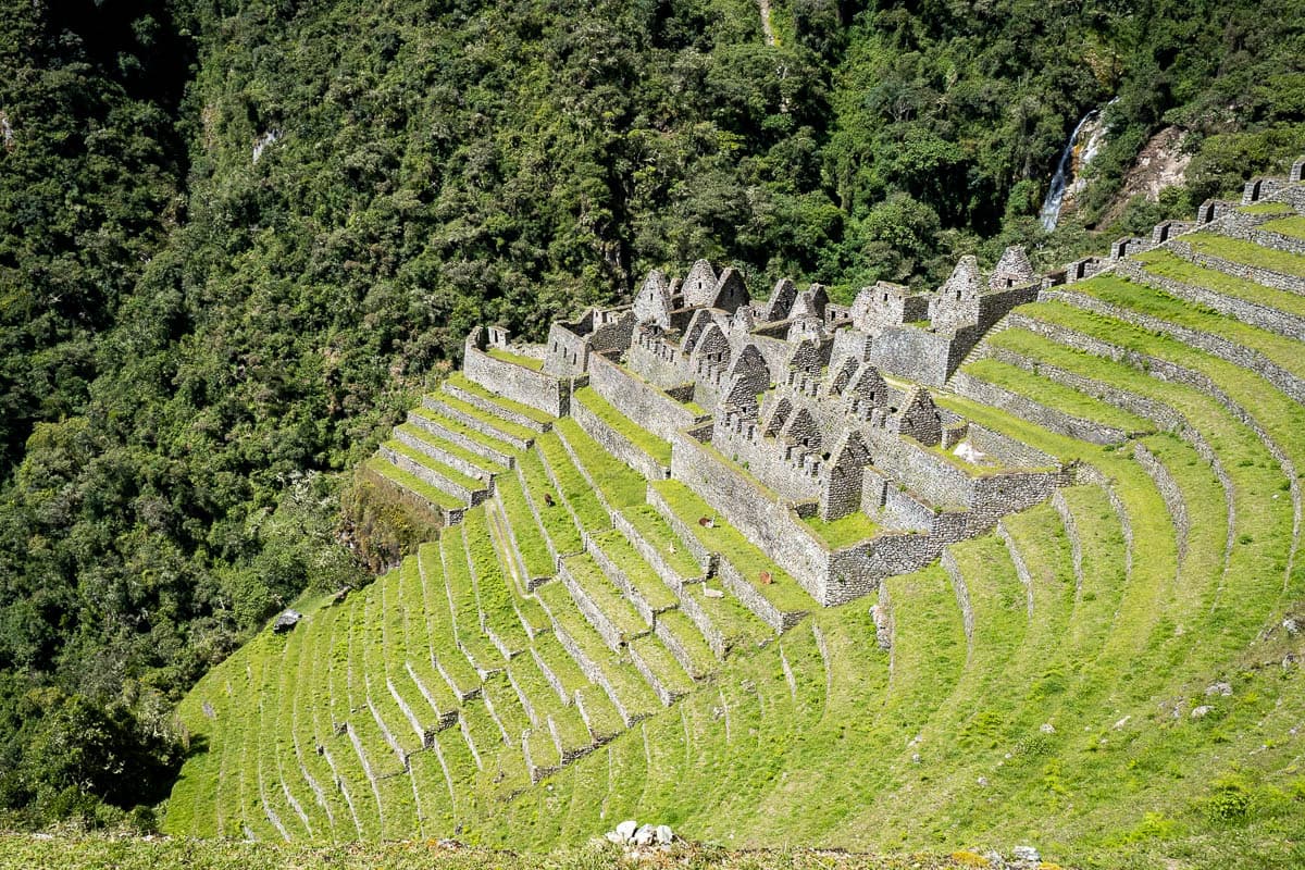 Wiñay Wayna ruins along circular agricultural terraces along the Inca Trail in Peru