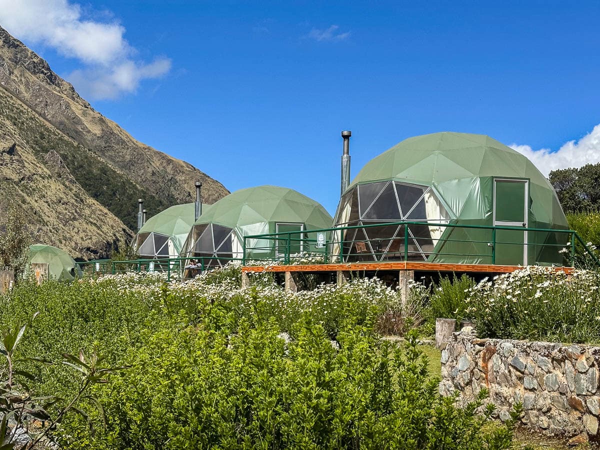 Geodesic glamping domes along the Humantay Lake hike in Peru