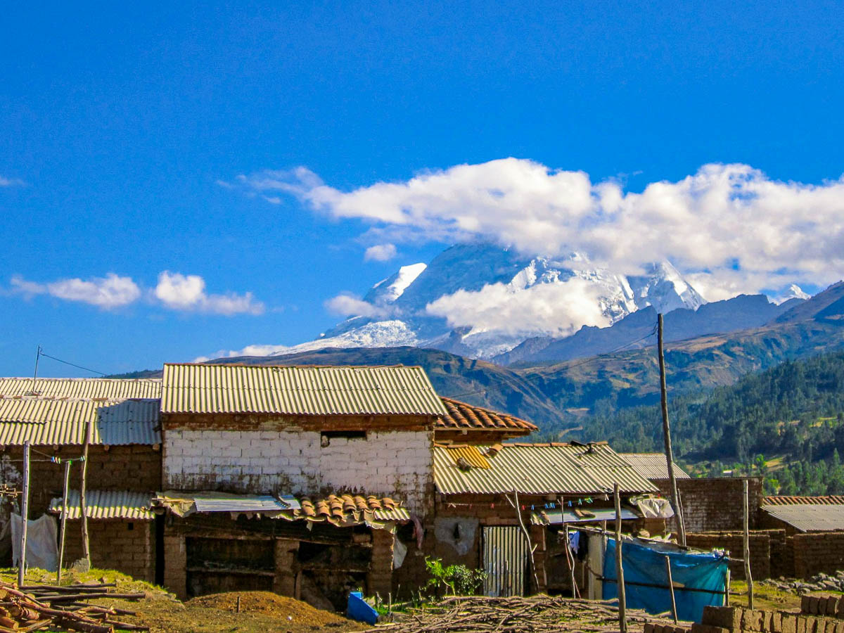 Modest houses with mountains in the background near Huaraz, Peru