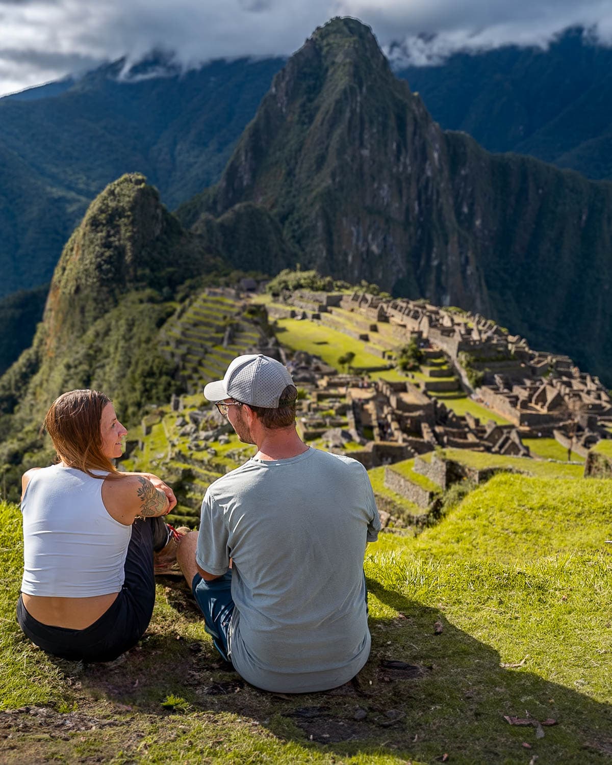 Couple overlooking Machu Picchu in Peru