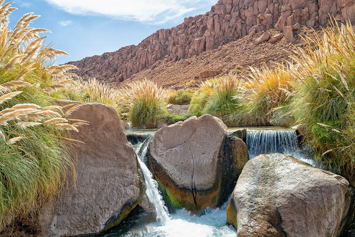Waterfalls and pools at the Puritama Hot Springs near San Pedro de Atacama, Chile