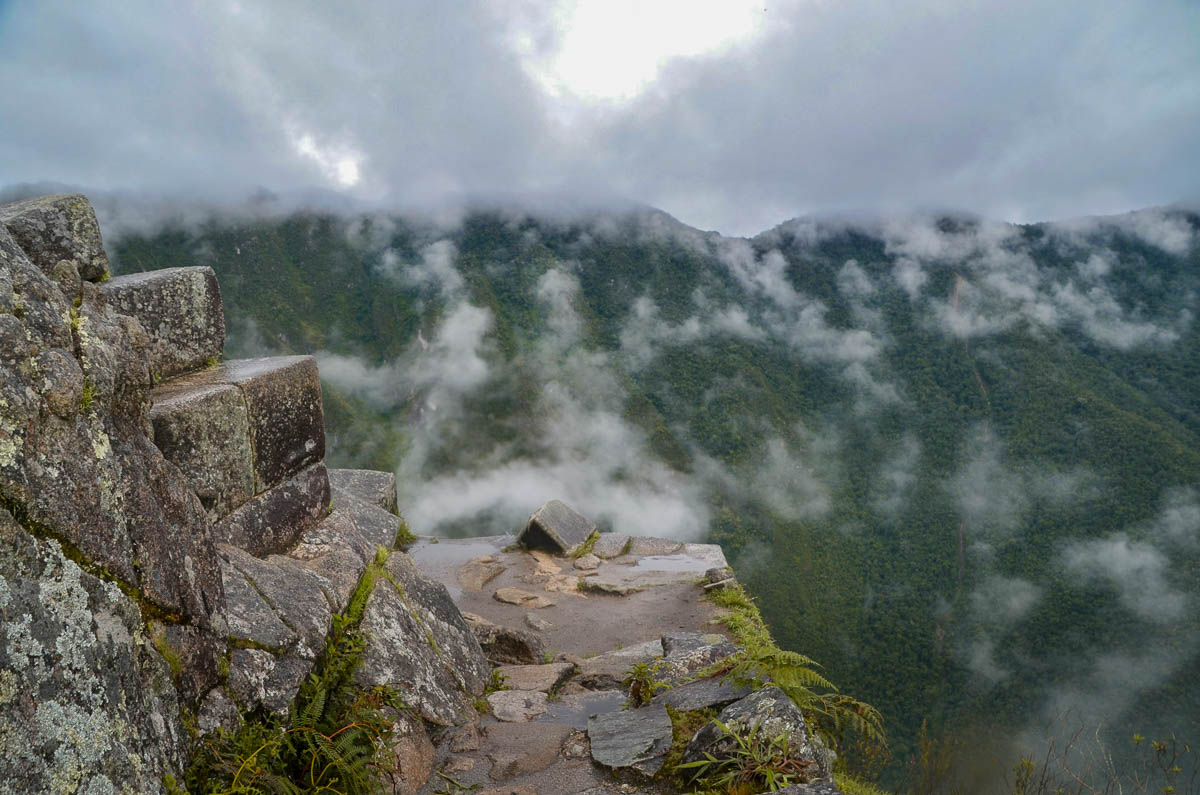 View from Huayna Picchu with Inca ruins and mountains in the background in Machu Picchu in Peru