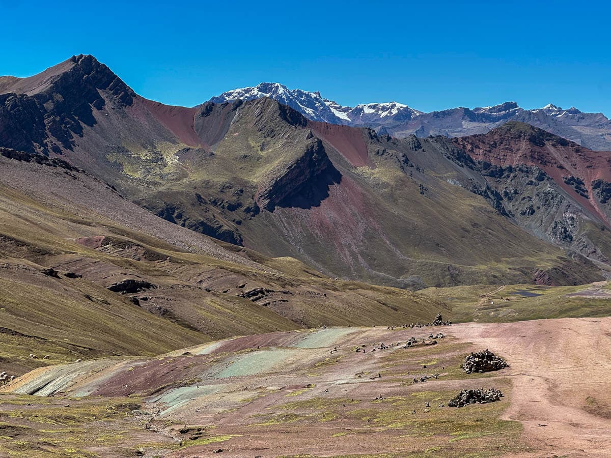 Colorful mountains along the Rainbow Mountain hike in the Andes Mountains of Peru