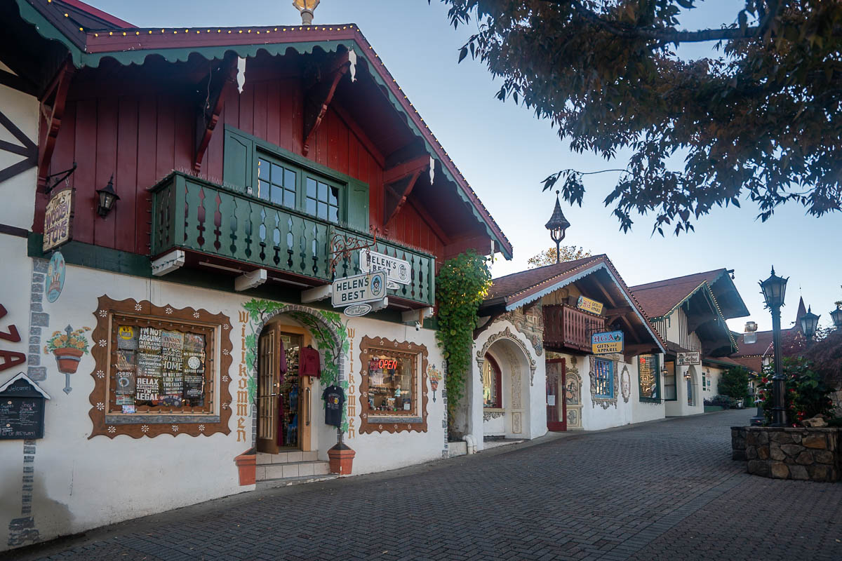 Bavarian buildings lining the street in Helen, Georgia