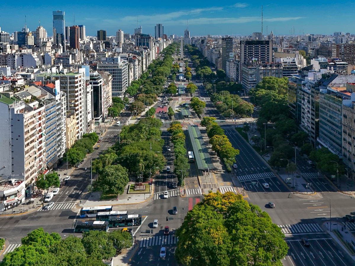 Buildings lining a street in Buenos Aires, Argentina