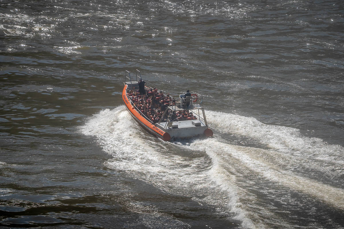 Safari boat in the Iguazu River near Iguazu Falls, Argentina