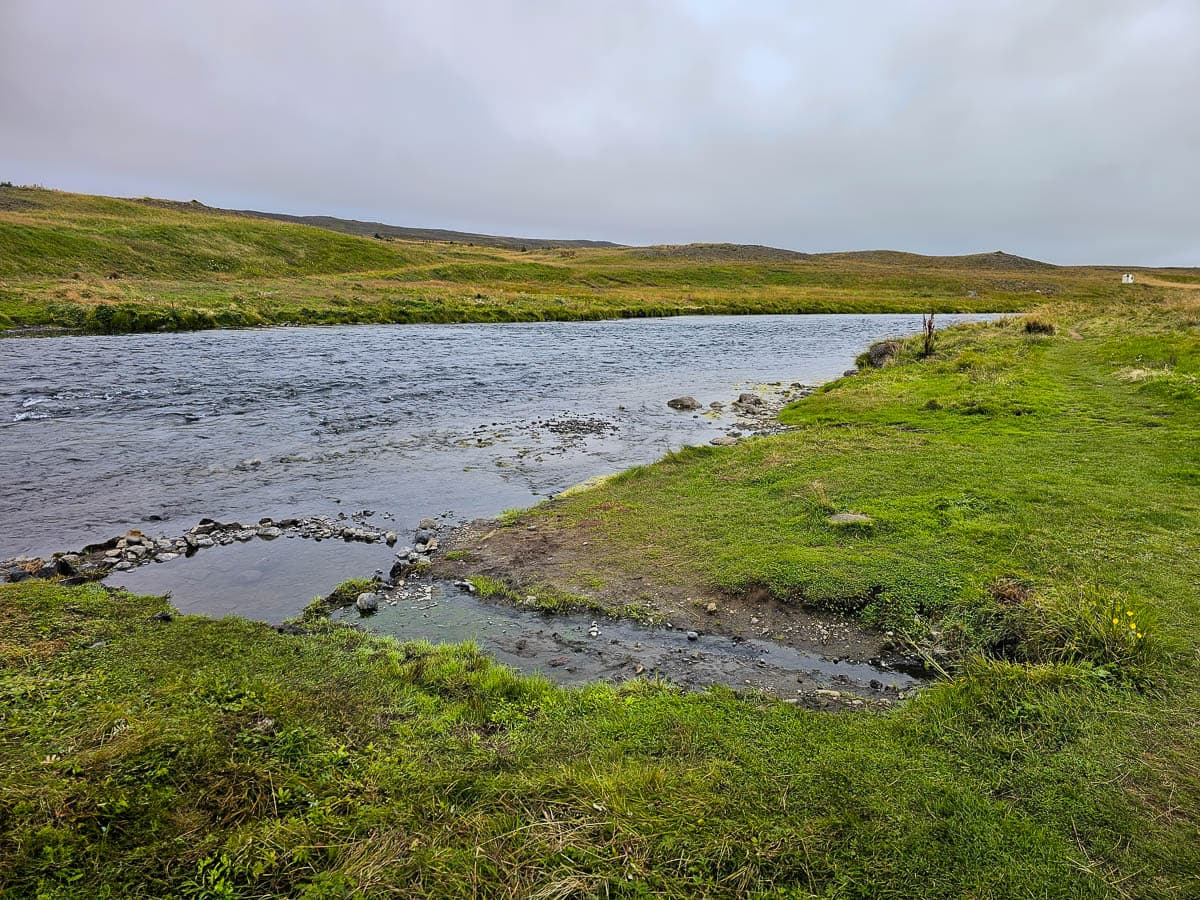 Small hot spring along the Huseyjarkvisl River near Fosslaug hot springs in northern Iceland