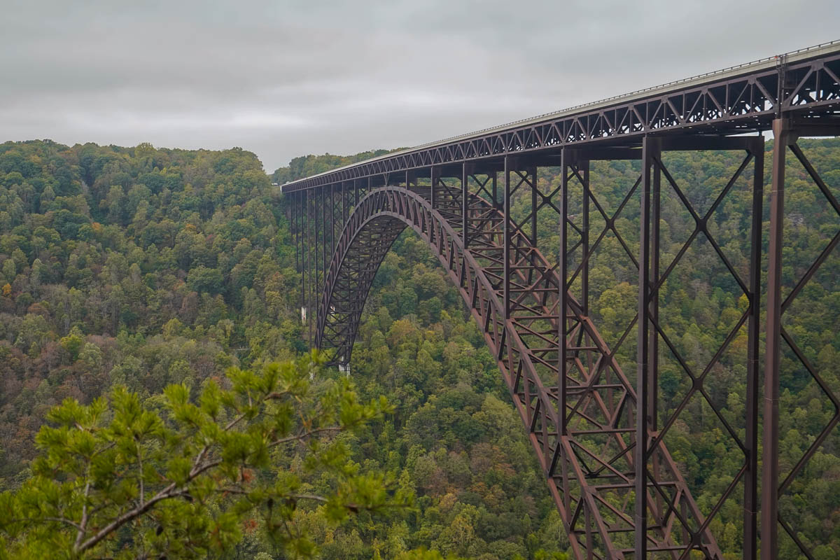 View of New River Gorge Bridge from the Visitor Center in New River Gorge National Park in West Virginia