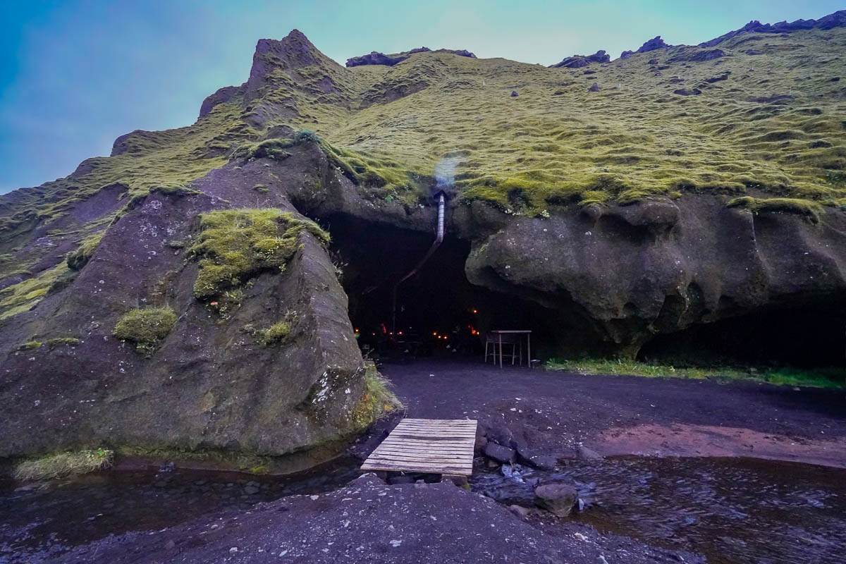 Cave dining room at the Pakgil Campground in Iceland